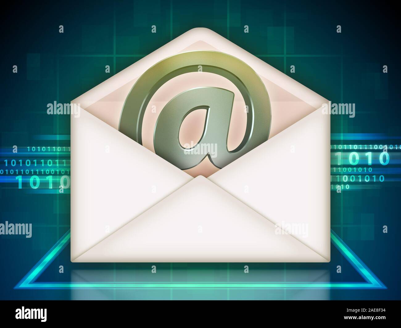 Ouvrez Mail enveloppe avec un symbole e-mail. 3D illustration. Banque D'Images