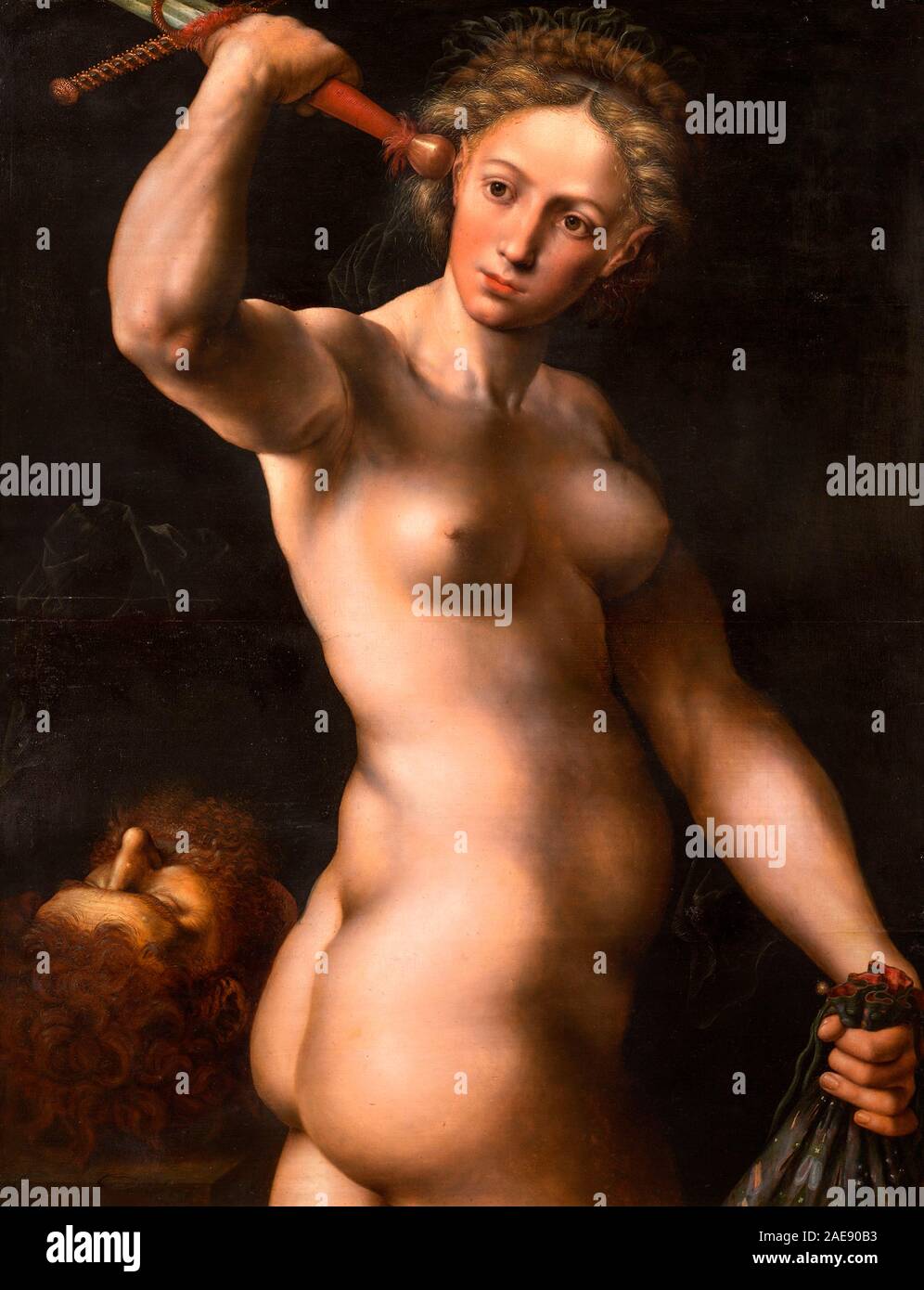Judith par Jan Sanders van Hemessen (c. 1519-1556), huile sur panneau, 1540. La peinture dépeint l'histoire de l'ancien Testament de Judith décapant Holofernes. Banque D'Images