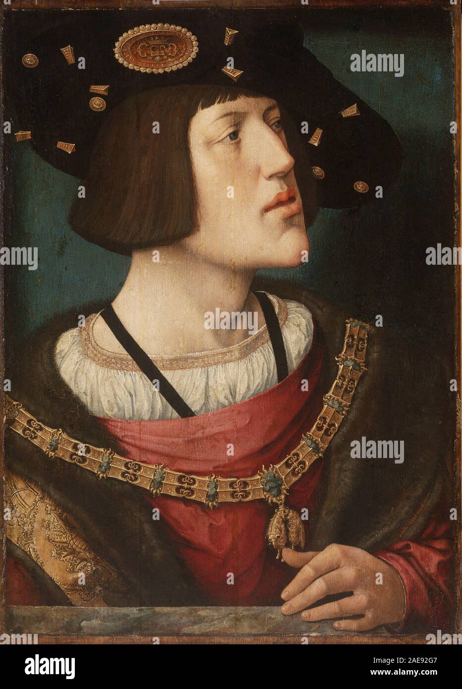 Charles V, (1500 - 1558) le saint empereur romain et de l'Archiduc d'Autriche de 1519, roi d'Espagne (Castille et Aragon, comme Charles I) à partir de 1516, et Seigneur des Pays-Bas le titre Duc de Bourgogne de 1506. Maison de Hasburg. Portrait de Charles V, 1519 par Bernard van Orley Banque D'Images