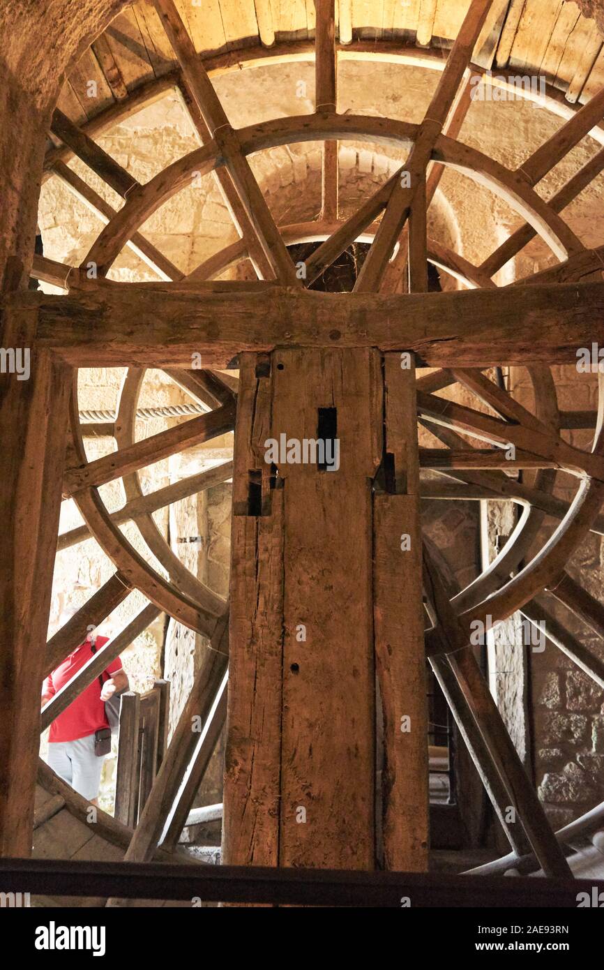 Mont Saint Michel, France - 25 juillet 2018 - composants en bois de l'abbaye Banque D'Images