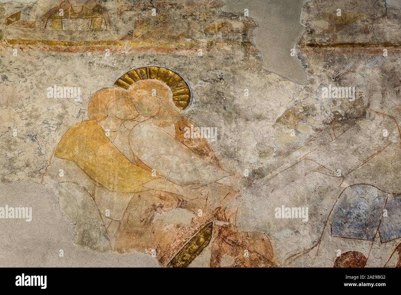 La trahison du Christ ou le baiser de Judas dans le jardin de Gethsémani, une peinture murale romane dans l'église, au Danemark, Malov Janvier 23, 2018 Banque D'Images
