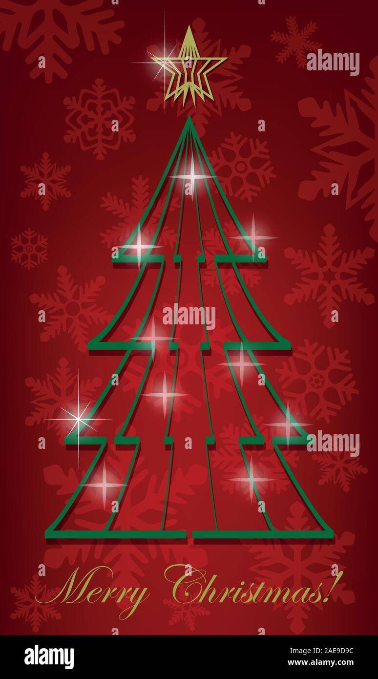 Mousseux vert sapin de Noël, vector illustration avec snowy red background Illustration de Vecteur