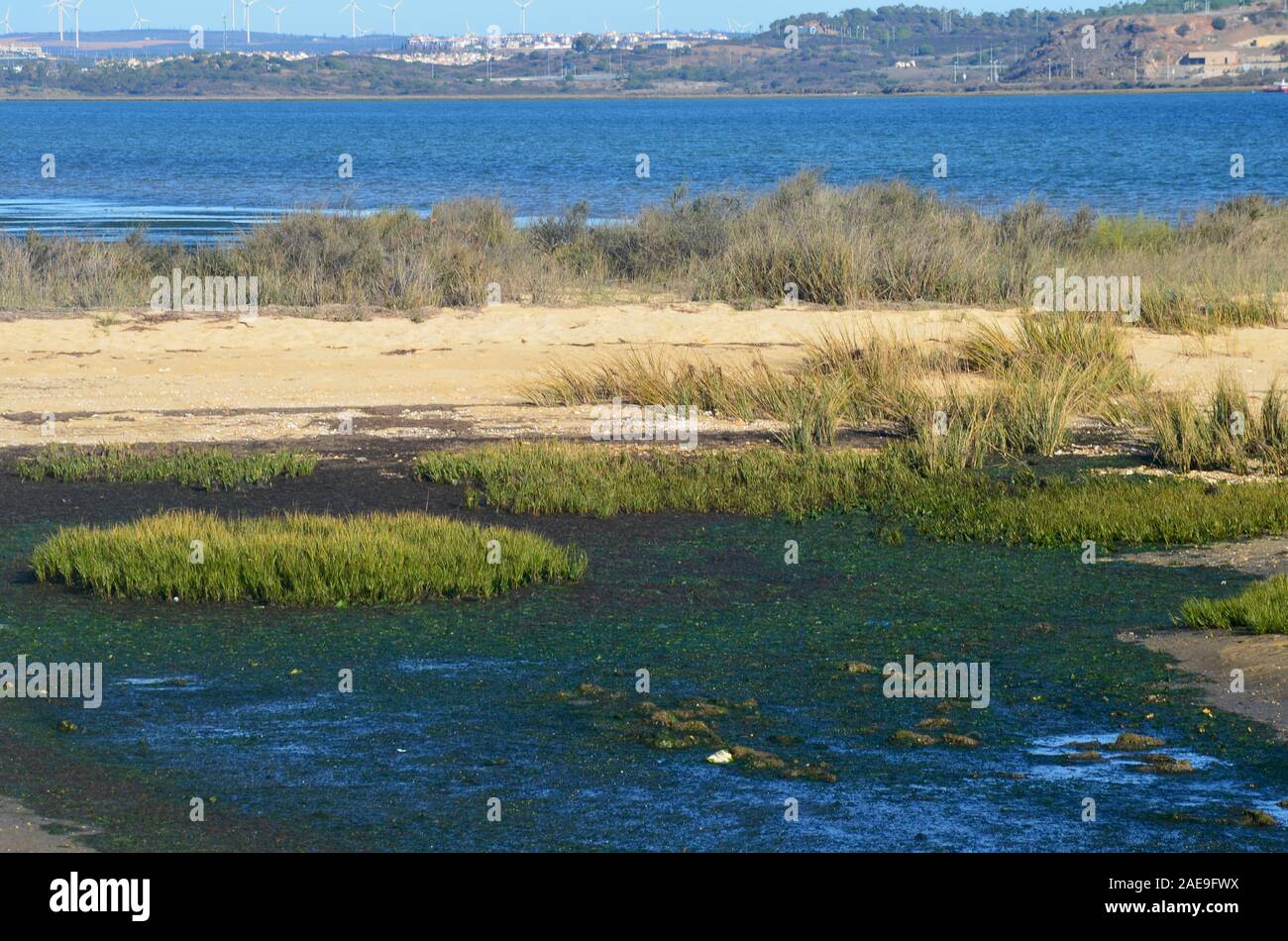 L'estuaire de la rivière Guadiana à la frontière entre le Portugal et l'Espagne Banque D'Images