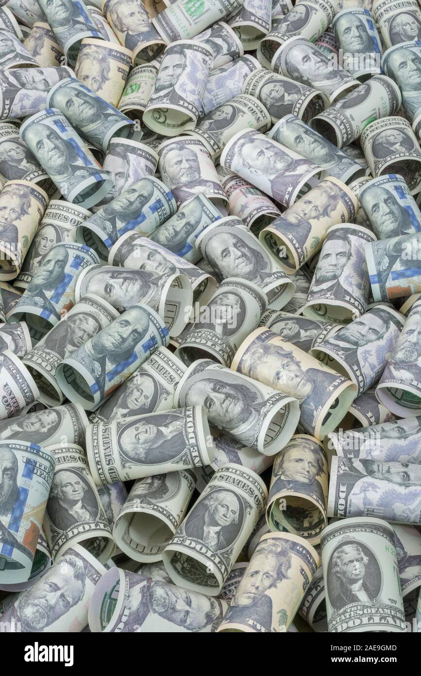 Billets en dollars américains/billets verts (ceux de formation). Taux de change en dollars, Wall St., billets en dollars, Dollar Safe Haven, dette américaine, fonds électoraux US, fraude Banque D'Images