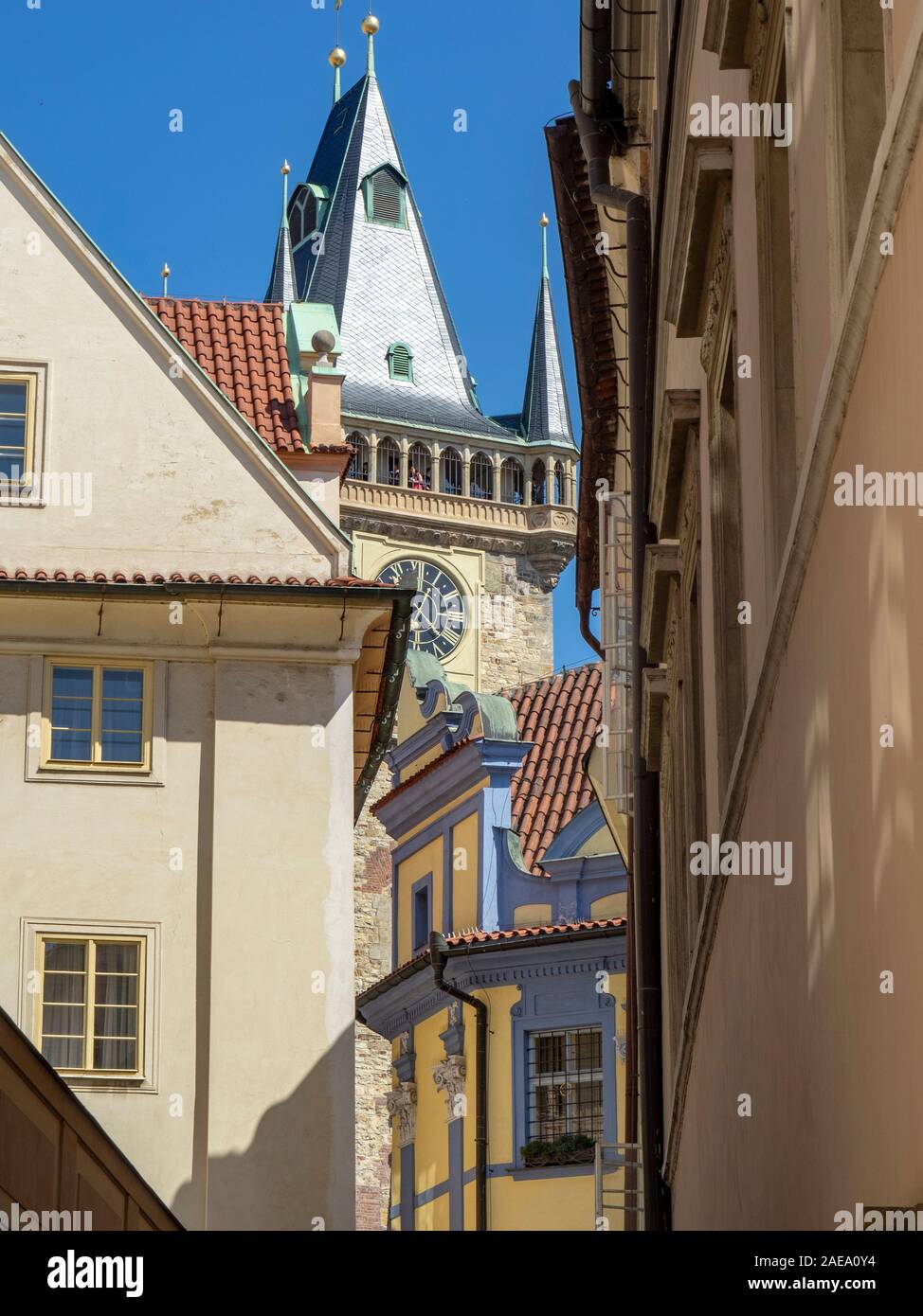 Façades colorées de bâtiments historiques traditionnels de la rue Melantrichova Vieille Ville Prague République tchèque. Banque D'Images