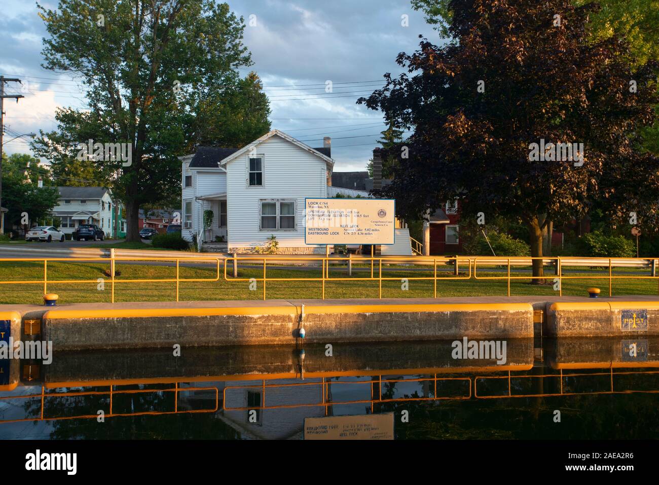 New York canal Waterloo Seneca Lake Lock bridge. Seneca Cayuga Canal. Relie le canal Érié au lac Cayuga et Seneca Lake. Transport de marchandises Banque D'Images