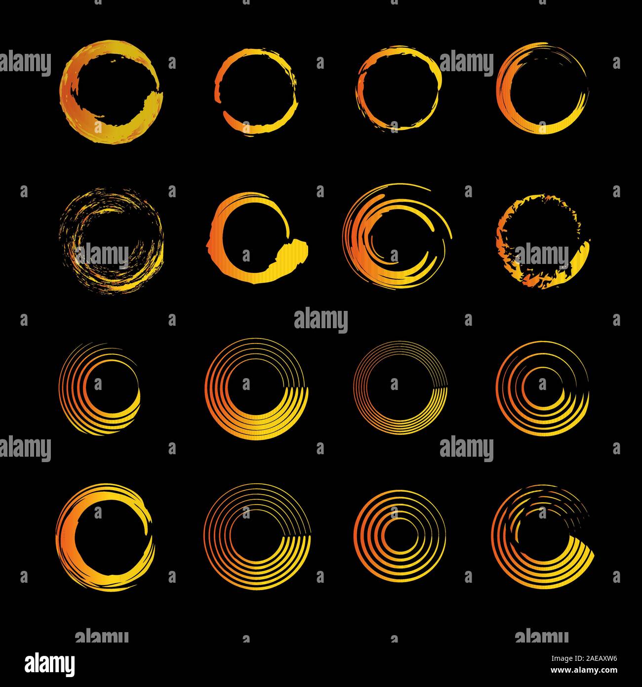 Ensemble de l'icône vecteur, et le logo représentant le cercle solaire. Sun style moderne. Collection de logos et icônes d'or, orange et jaune. Illustration de Vecteur