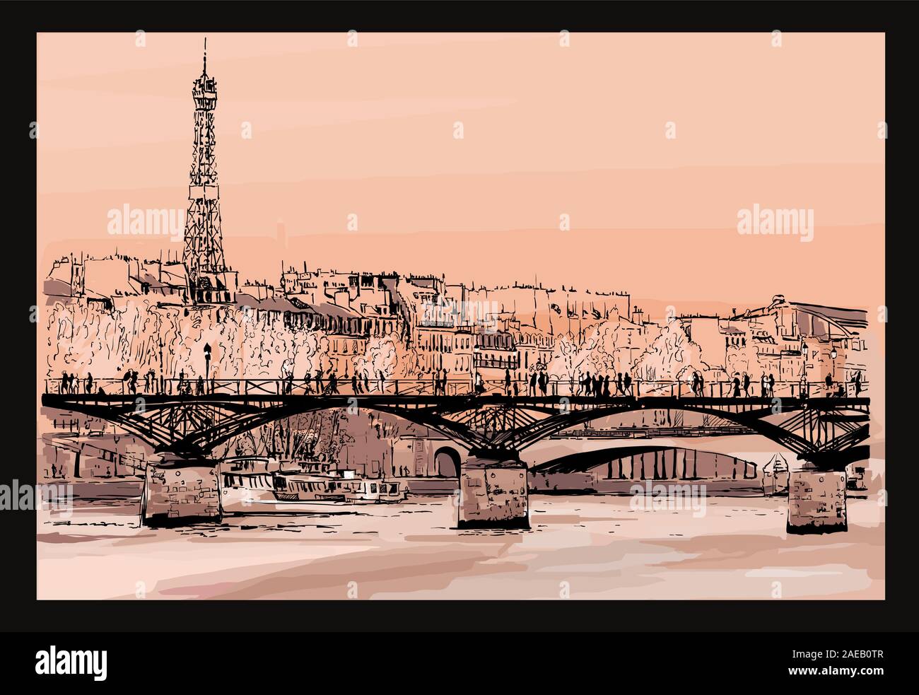 Pont des Arts à Paris - vector illustration (idéal pour l'impression sur tissu ou papier, affiche ou papier peint, décoration de la chambre) Illustration de Vecteur