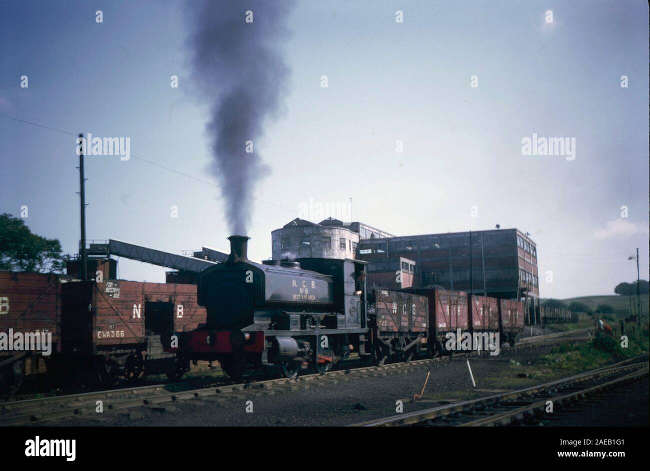 Machine à vapeur de la PNE en shuntant les wagons de charbon, en 1969, à Dalmellington Ayrshire, Ouest, Sud-ouest de l'Écosse, Royaume-Uni Banque D'Images