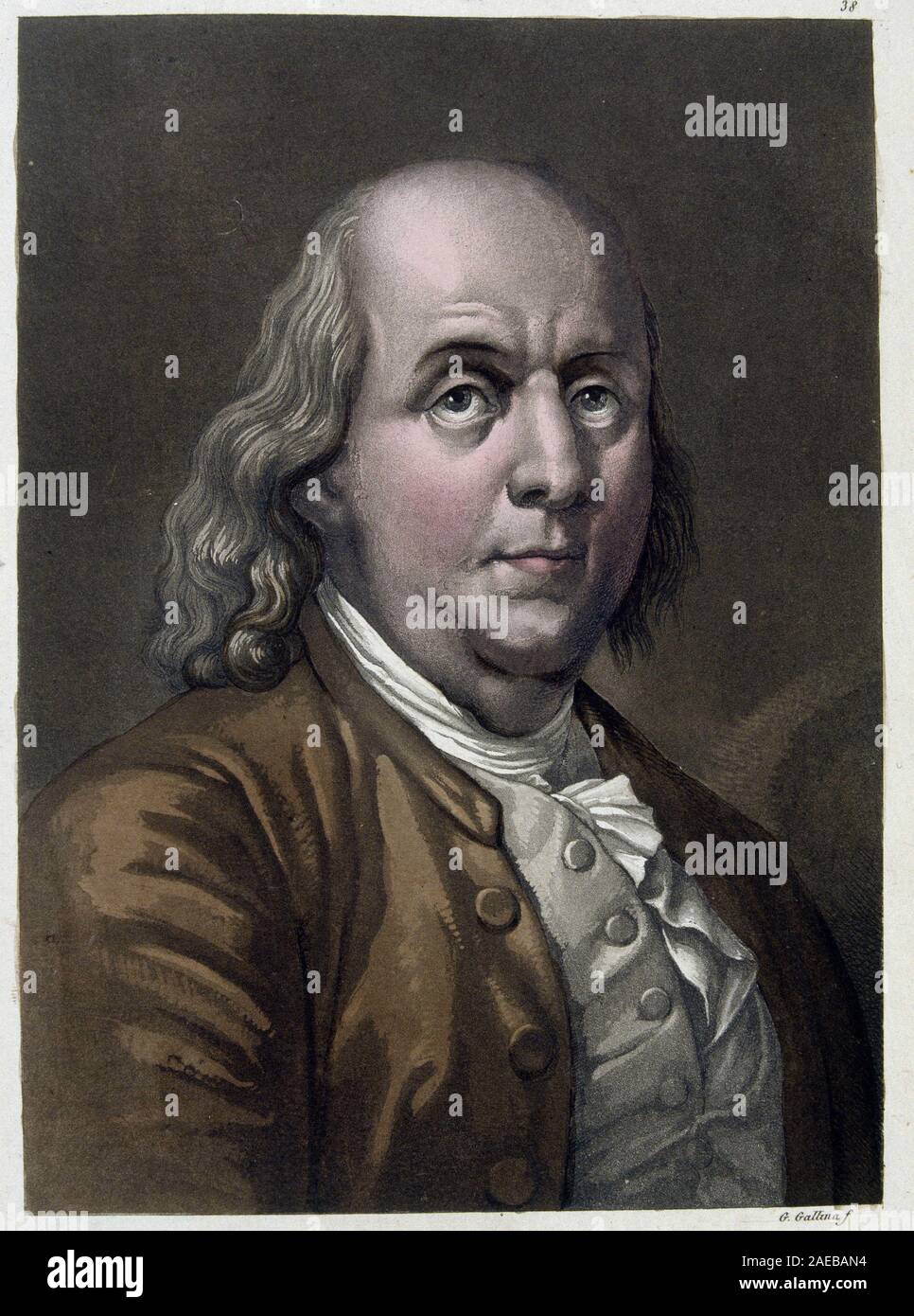 Portrait de Benjamin Franklin, homme politique et physicien américain (1706-1790)- dans 'Le Costume ancien et moderne" de Jules Ferrario 1819-1820 Banque D'Images