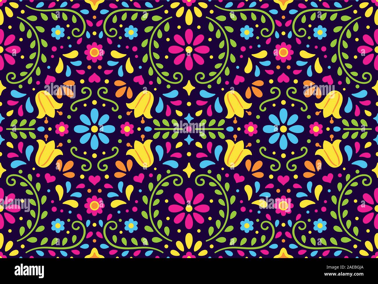Floral traditionnel mexicain modèle transparente. Ornement ethniques colorés dans un style de broderie folklorique. Vector background design. Illustration de Vecteur