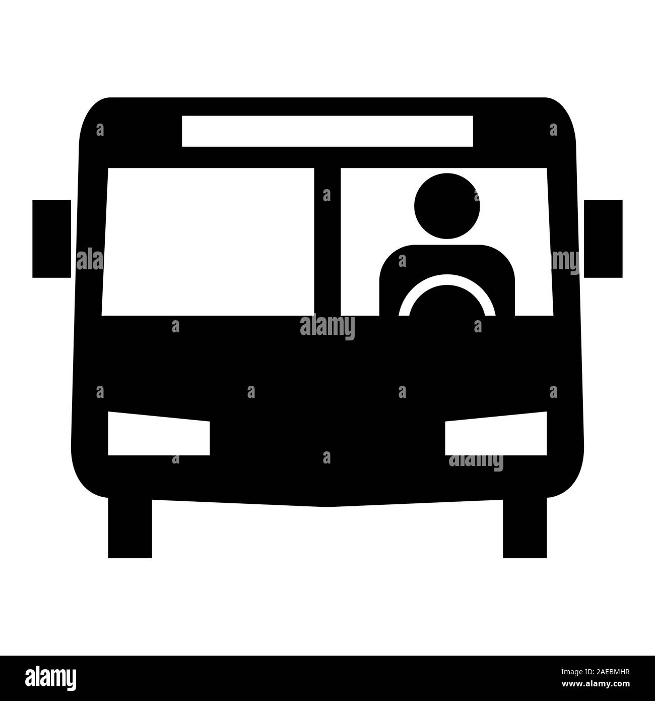 L'icône de l'autobus. L'icône d'autobus en noir et blanc avec pilote pour la carte, shedulle et autres transports en commun la carte d'interface utilisateur Banque D'Images
