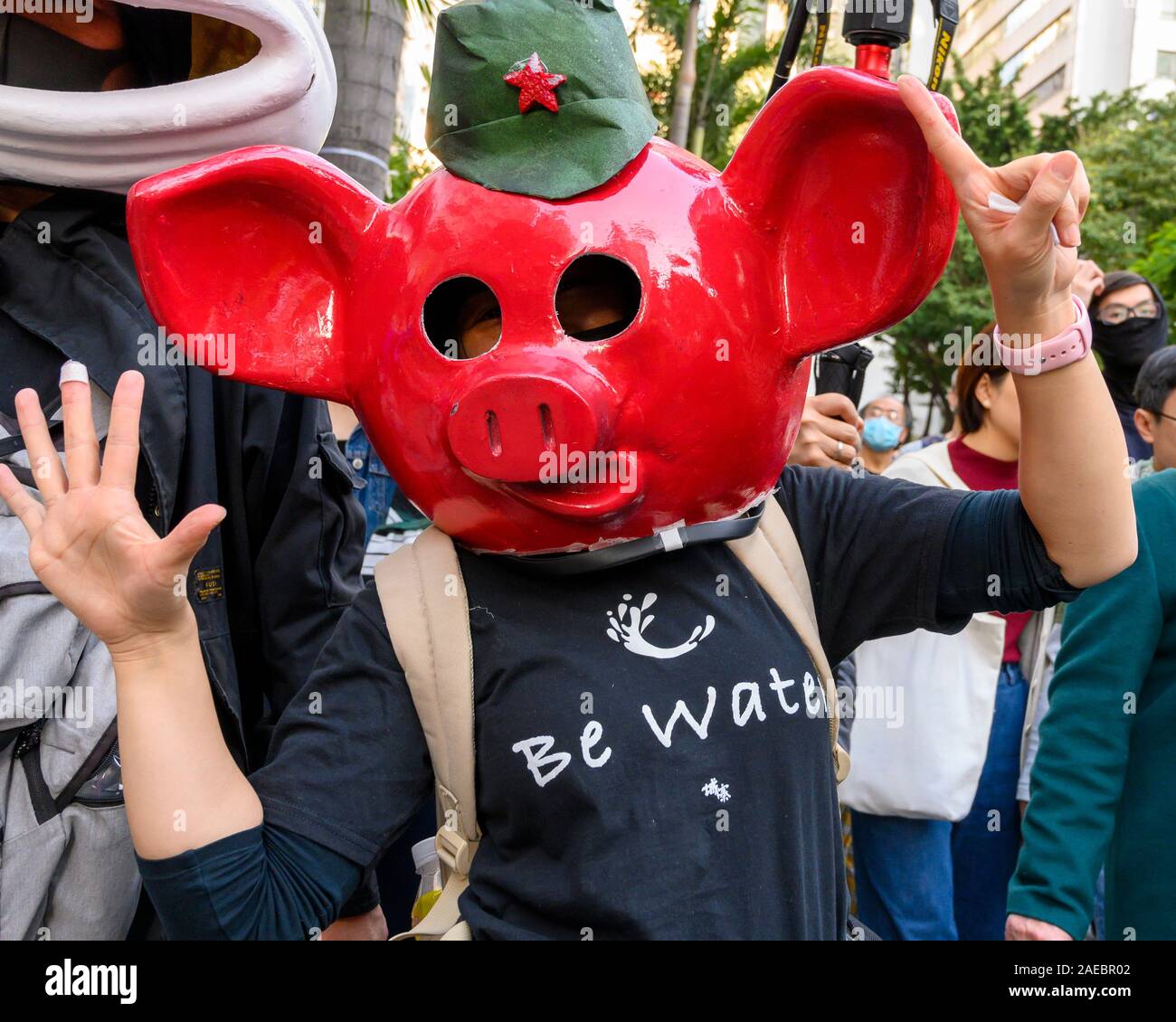 "December 8 2019 Hong-Kong-Île. On estime à 800 000 les citoyens de Hong Kong ont pris part à une marche pacifique pour la plupart dans le cadre de l-International-Human Rights-Day-rallye organisé par le Civil-Human Rights-Front-mèmes populaires faisaient partie des masques dans la foule. Hong Kong a tourné aux memes de ponctuer les manifestations. Banque D'Images