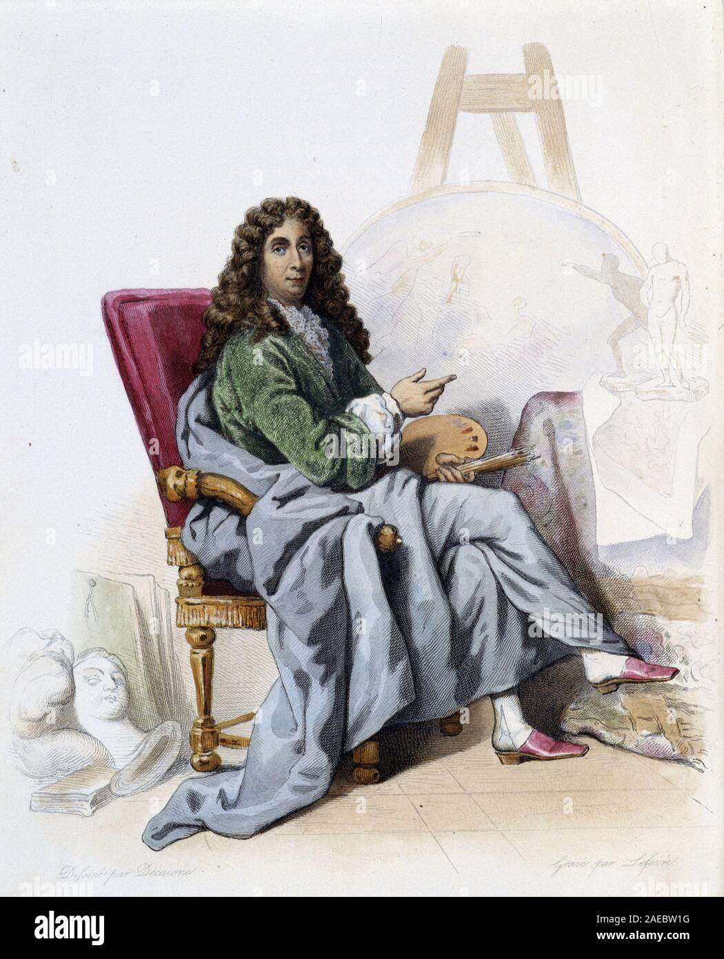 Charles Lebrun (Le Brun) (1619-1690) peintre et decorateur francais- dans 'Le Plutarque francais', par Mennechet, Paris, 1844-47 Banque D'Images