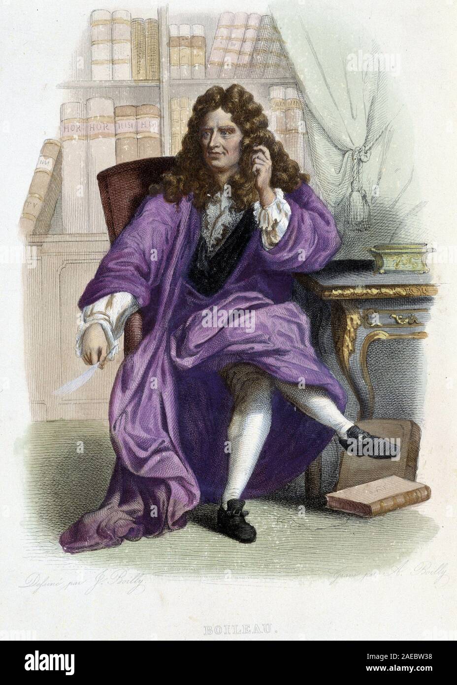 Portrait de Nicolas Boileau dit Boileau Despreaux (Boileau-Despreaux), Ecrivain francais (1636-1711) à Ed Mennechet, "Le Plutarque francais', 1844-18 Banque D'Images