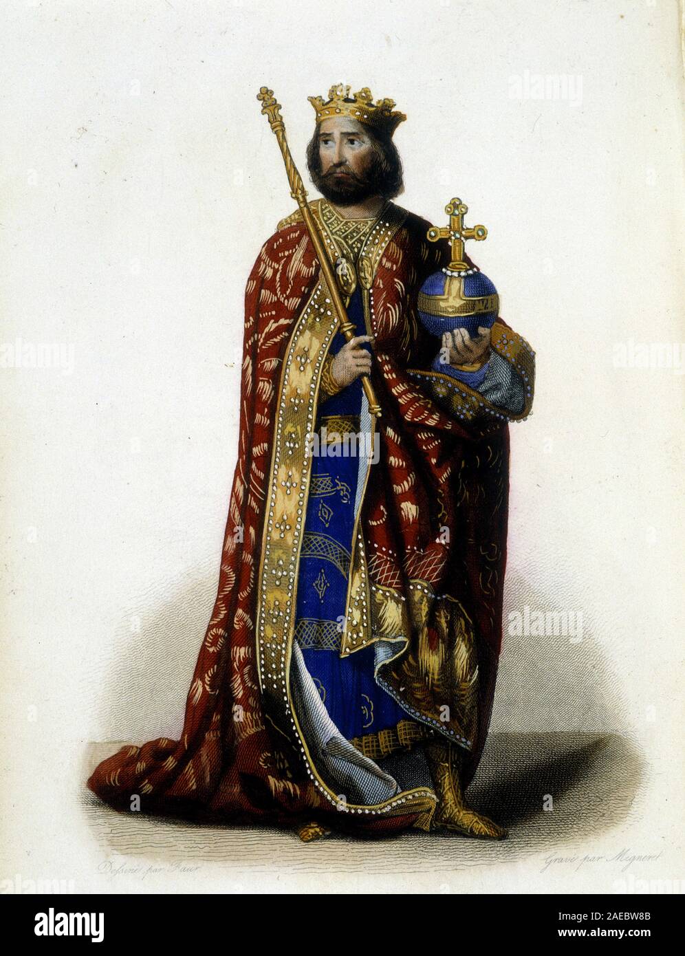 Portrait de Charlemagne ou Charles Ier le Grand, roi des Francs et empereur d'Occident (742-814) - dans "Le Plutarque francais", Ed. Mennechet, 1844-184 Banque D'Images