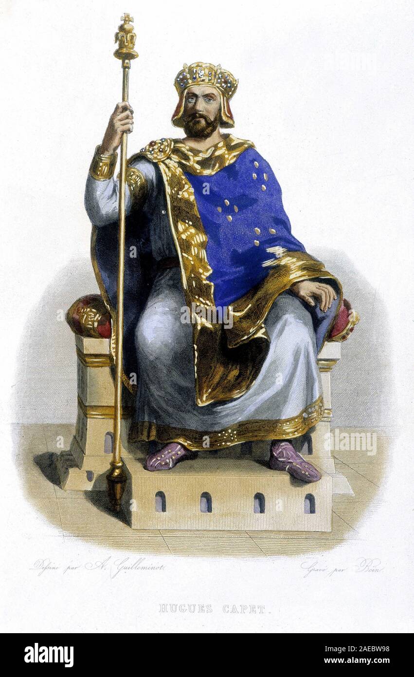 Portrait de Hugues Capet, duc puis roi des Francs (v. 941 à 996) - dans "Le Plutarque francais", Ed. Mennechet, 1844-1847 Banque D'Images