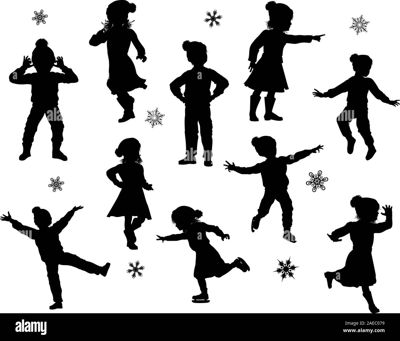 Enfants Vêtements d'hiver noël Silhouette Set Illustration de Vecteur