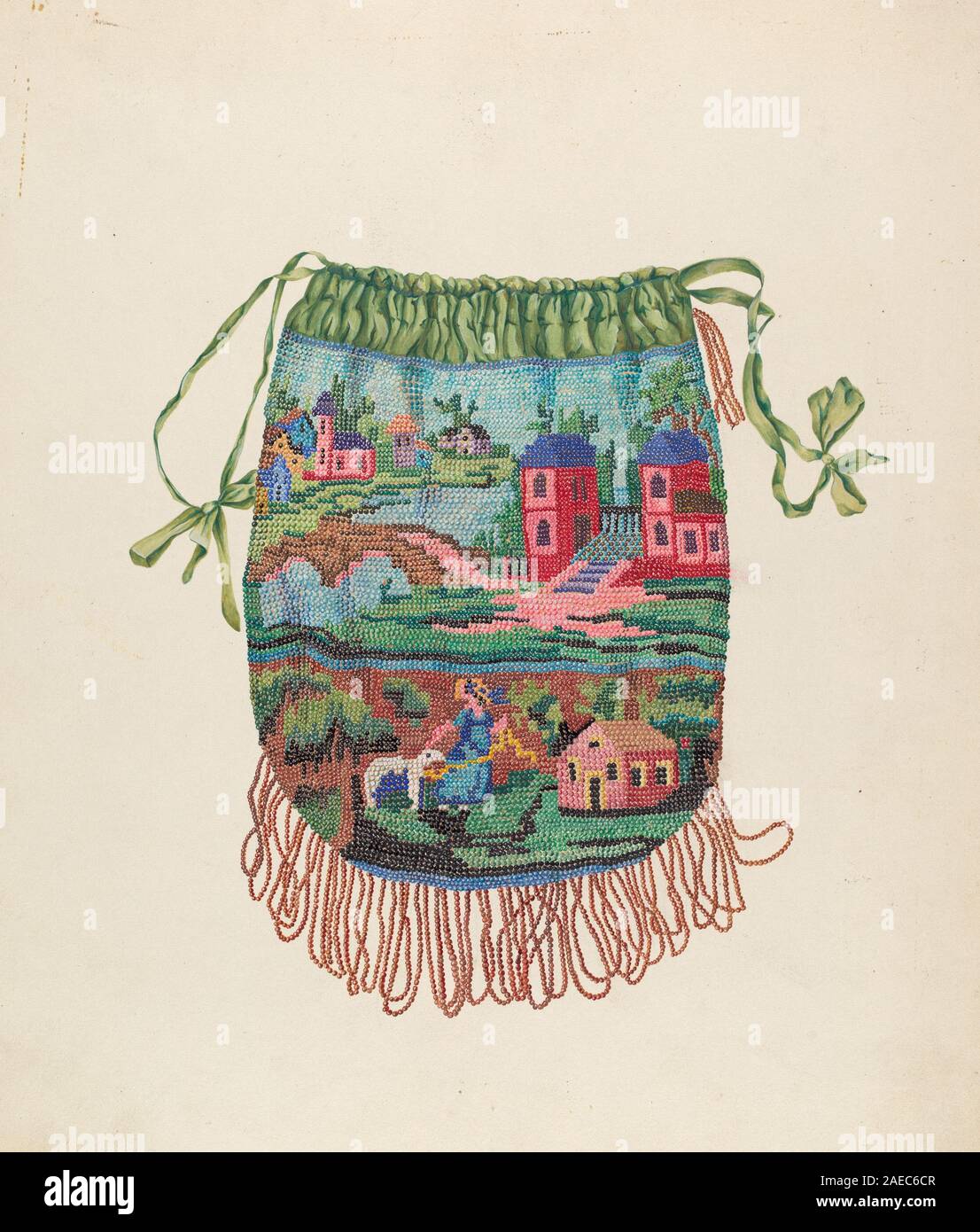 Un sac fabriqué vers 1937 par Gene Luedke, montrant le matériau textile, les poignées, la fermeture, le design fonctionnel, et l'artisanat d'accessoires américain du début du XXe siècle. Banque D'Images