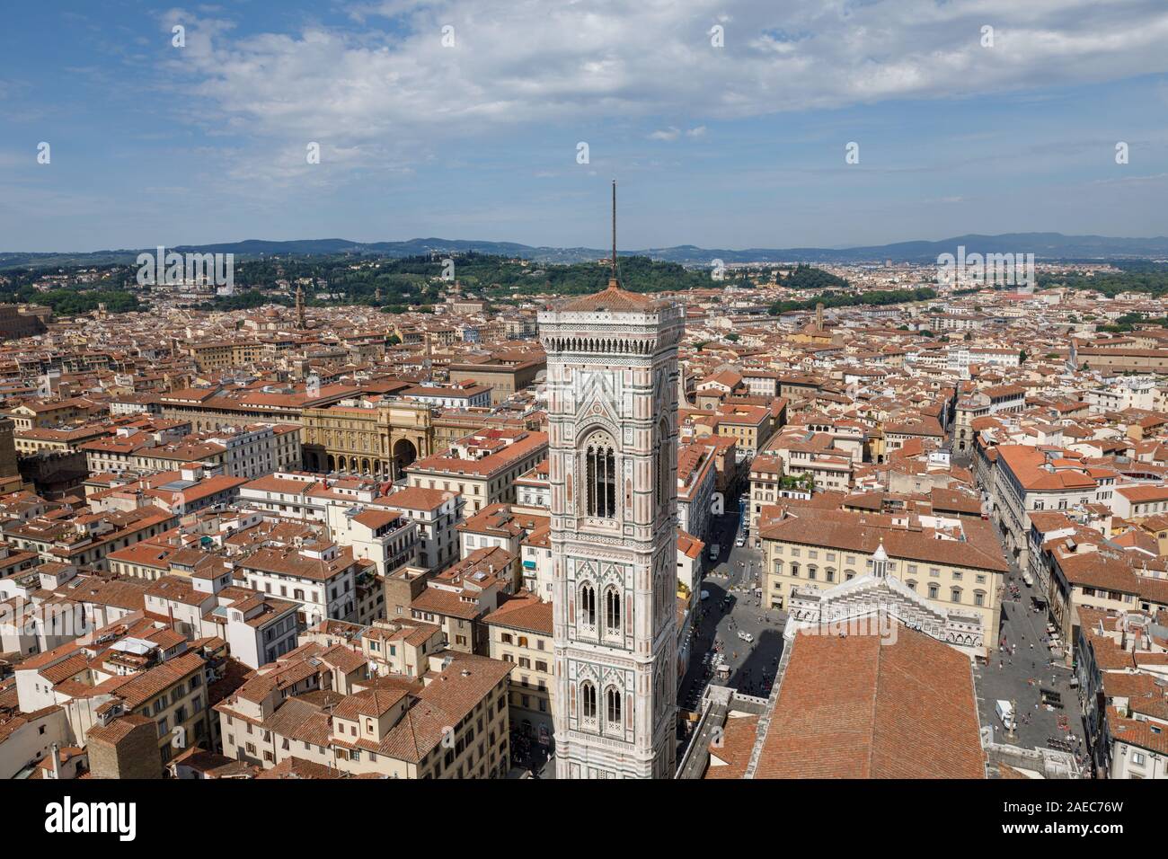 Vue Aérienne Vue panoramique de la ville de Florence et Giotto's Campanile campanile qui fait partie du complexe de la cathédrale de Florence (Cattedrale di Santa Maria de Banque D'Images