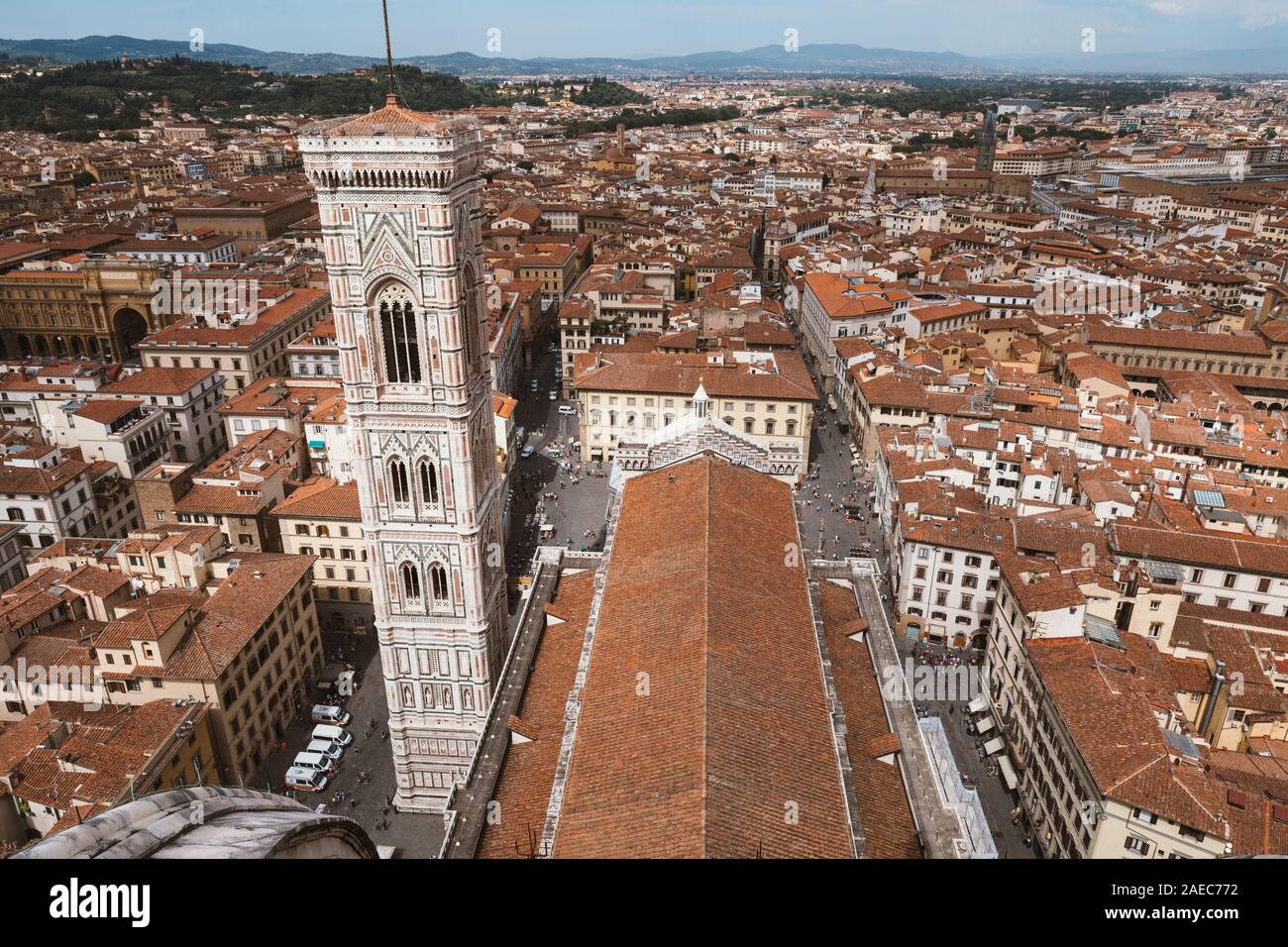 Vue Aérienne Vue panoramique de la ville de Florence et Giotto's Campanile campanile qui fait partie du complexe de la cathédrale de Florence (Cattedrale di Santa Maria de Banque D'Images