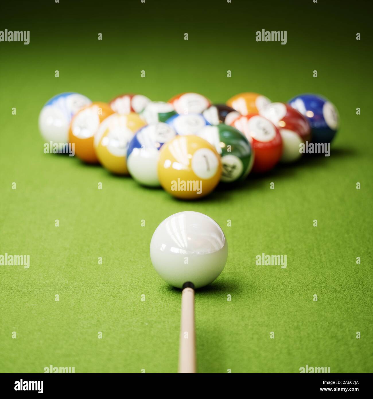 Boules de billard sur une table de billard vert. Le rendu 3d illustration Banque D'Images