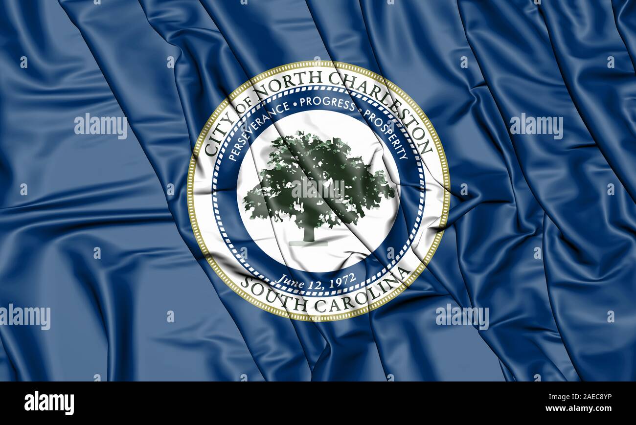 3D Drapeau de North Charleston (Caroline du Sud), aux États-Unis. 3D Illustration. Banque D'Images