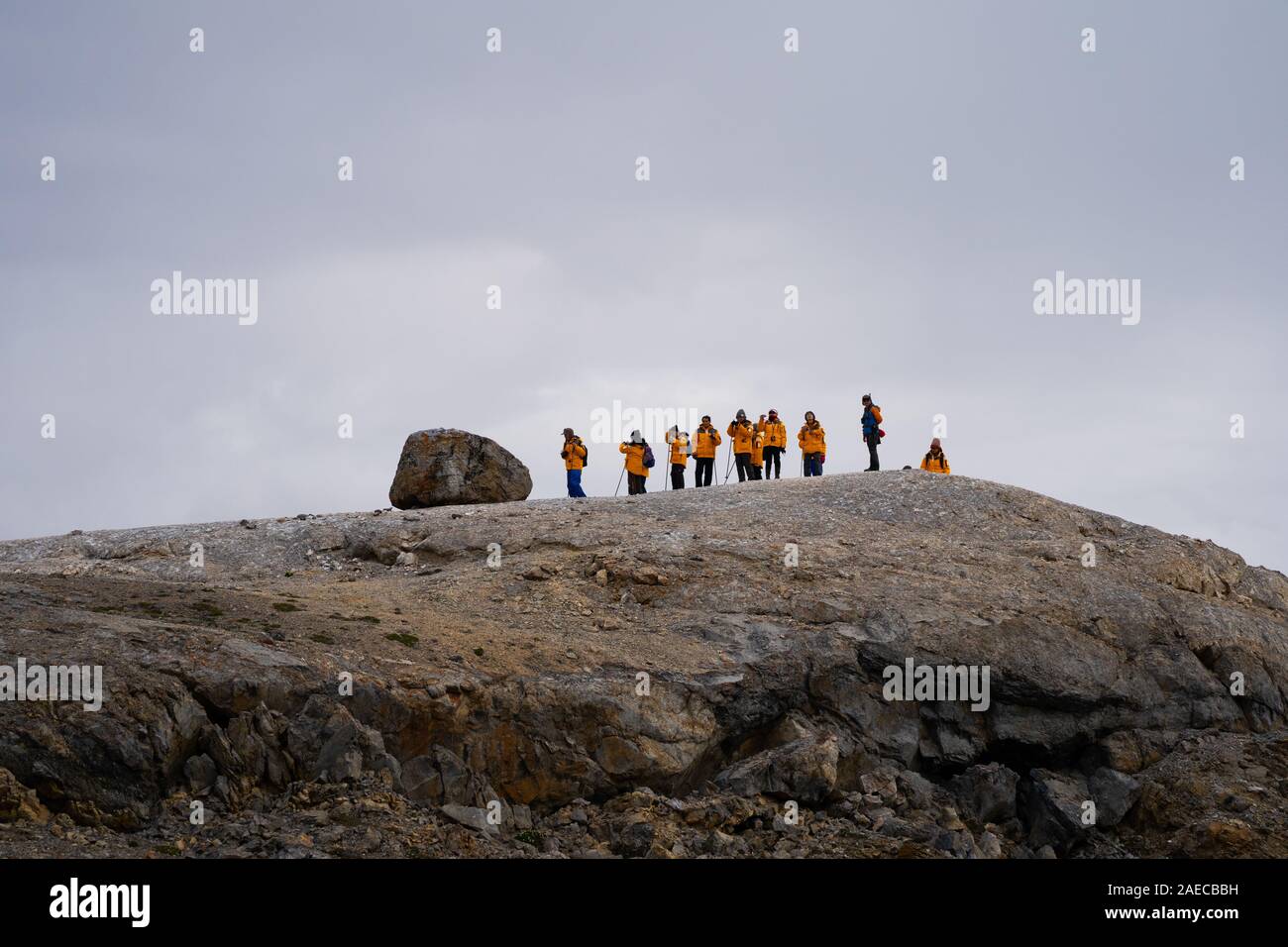 Les passagers de croisière aventure un groupe de voyageurs à l'Arctique photographié au Spitzberg, Norvège en Juillet Banque D'Images