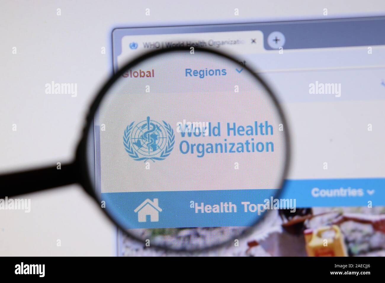 Los Angeles, Californie, USA - 3 décembre 2019 : Organisation mondiale de la santé page de site web. Logo Who.int sur l'écran de rédaction, d'illustration. Banque D'Images