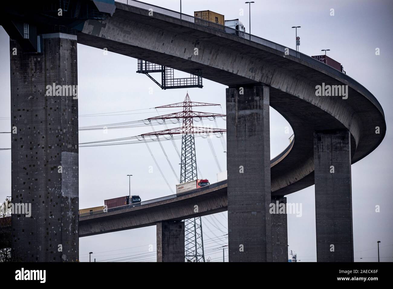 Hambourg, port, Elbe, KšhlbrandbrŸcke, chariot sur le pont rampe, Banque D'Images