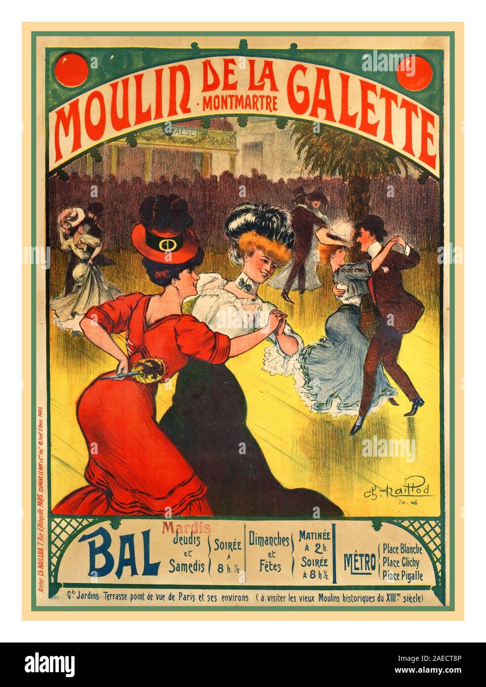 Vintage poster français de 1900 Moulin de la Galette Montmartre Paris France Banque D'Images