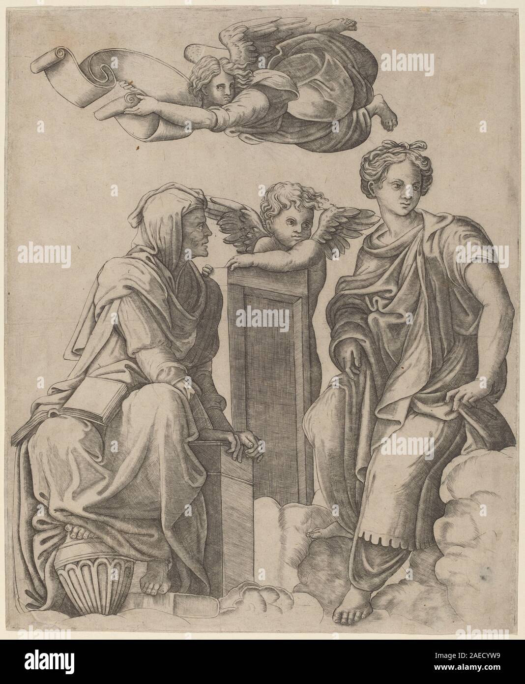 Giovanni Antonio da Brescia après Raphael, deux sibylles et un ange, c 1520-1525 deux sibylles et un ange ; c. 1520/1525 Banque D'Images