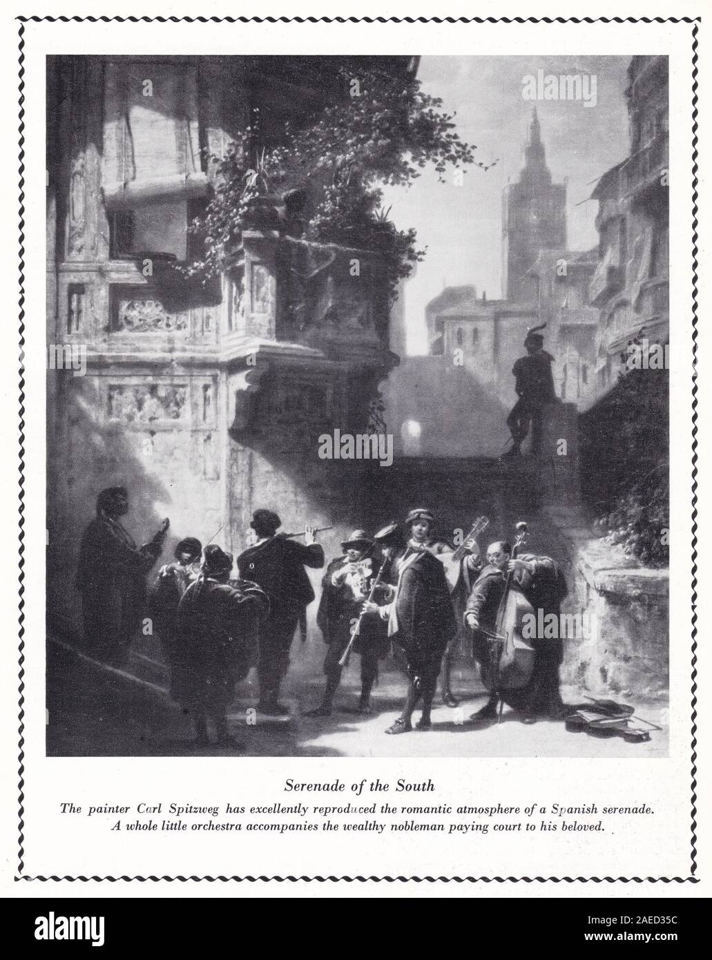 'Serenade du Sud' par Carl Spitzweg - Romantique sérénade espagnole avec un orchestre. Banque D'Images