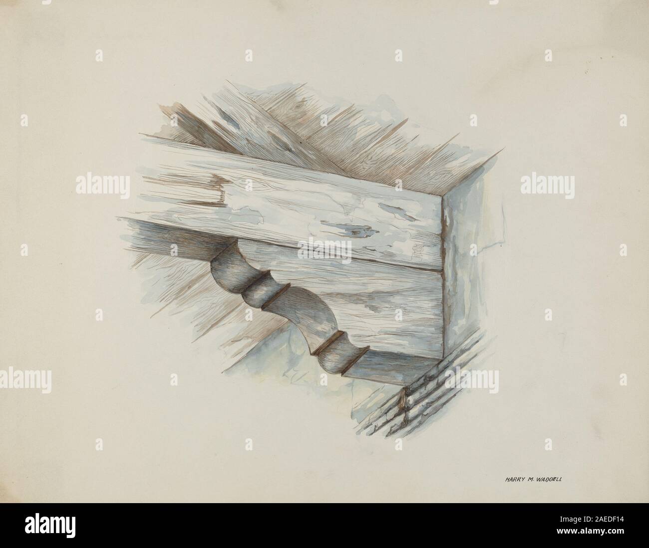 Corbel de Harry Mann Waddell, créé en 1939, est un élément architectural structurel faisant saillie d'un mur pour supporter le poids au-dessus. La pièce démontre l'artisanat en bois ou en métal, le design décoratif et les détails architecturaux du début du XXe siècle. Banque D'Images