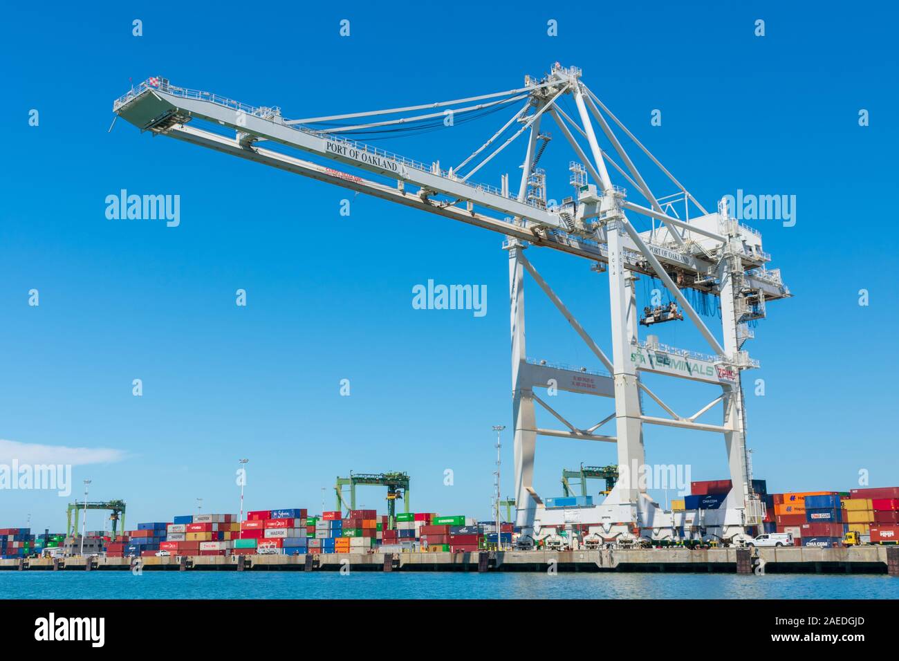 Ship-to-Shore grue à portique à Oakland International Container Terminal construit Zhen Hua Port Machinery Company et gérés par Services de manutention d'Am Banque D'Images