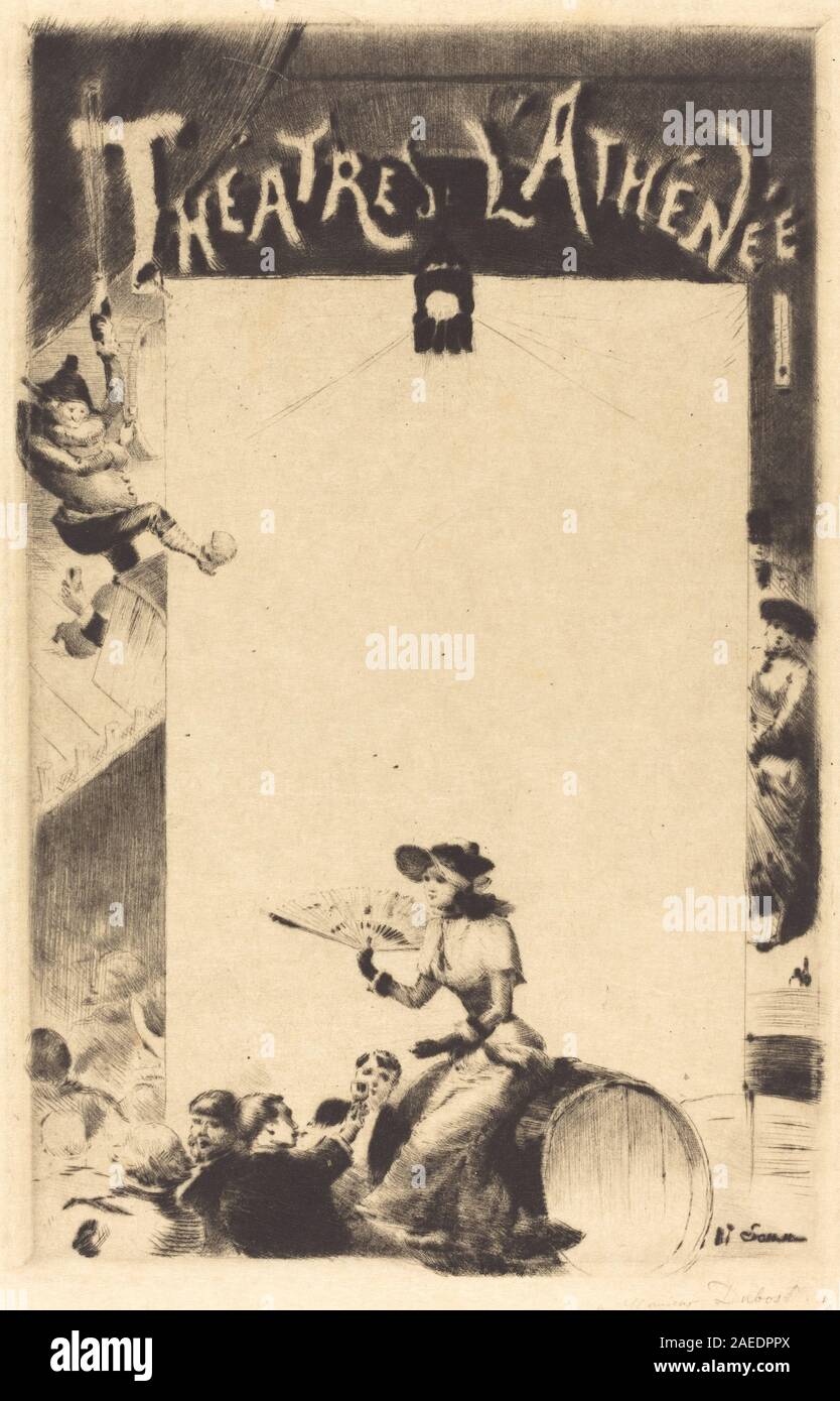 Le programme 1881 d'Henry Somm pour les théâtres l'Athénée comprend des textes imprimés, des bordures décoratives, une mise en page typographique, des illustrations, du papier, dimensions, et conception éphémère du théâtre français de la fin du XIXe siècle. Banque D'Images