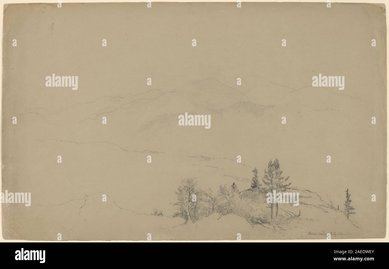 Une peinture de Homer Dodge Martin de 1868 intitulée 'Raven Hill', représentant un paysage rural avec des collines, des arbres et un ciel atmosphérique, reflétant le style paysager américain du XIXe siècle. Banque D'Images