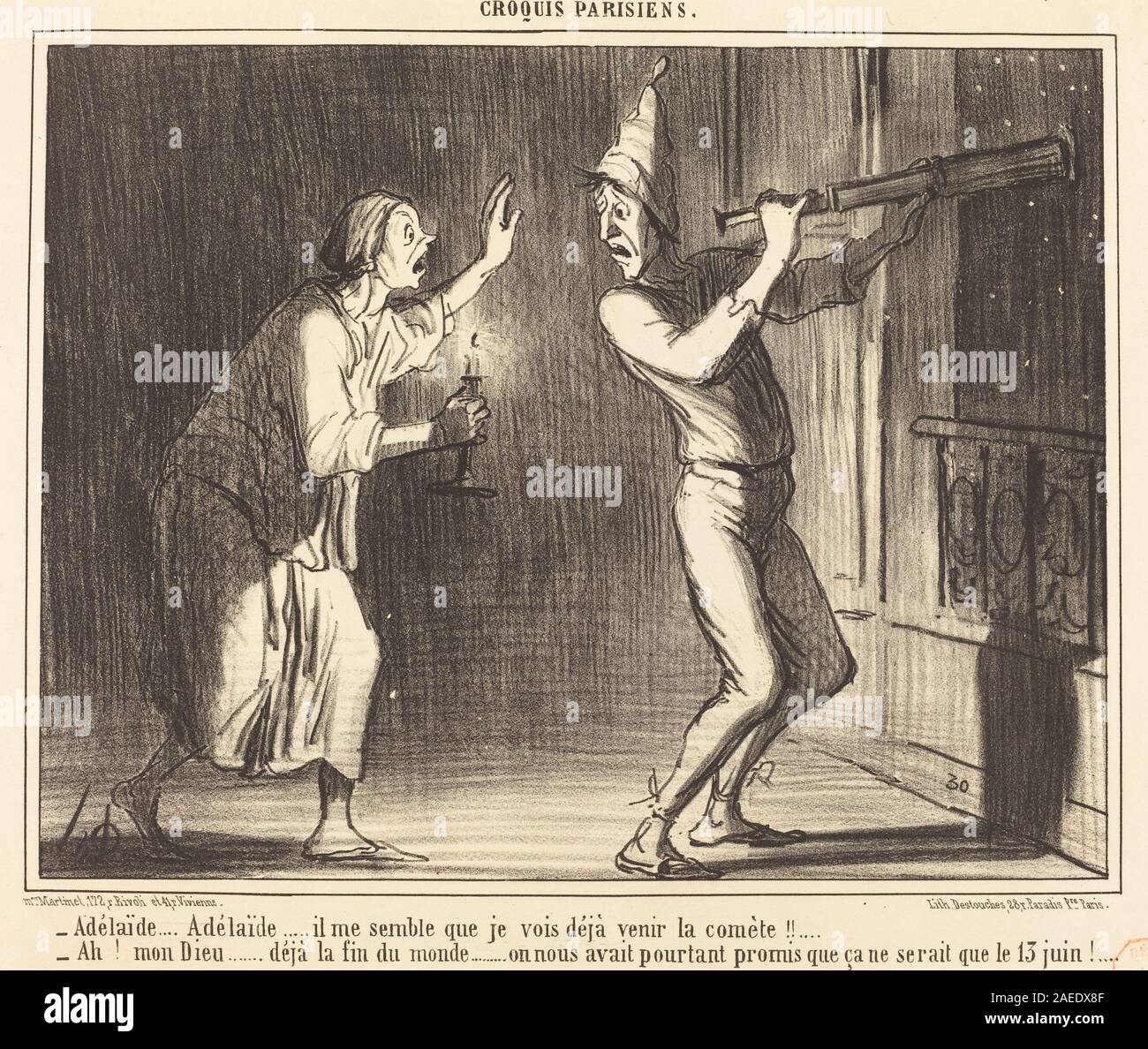 Honoré Daumier, AdélaideAdélaideil moi appear que je vois déjà venir la comète ! !, publié 1857 Adélaide Adélaide...moi...il semble que je vois déjà venir la comète ! !... ; publié 1857 Banque D'Images