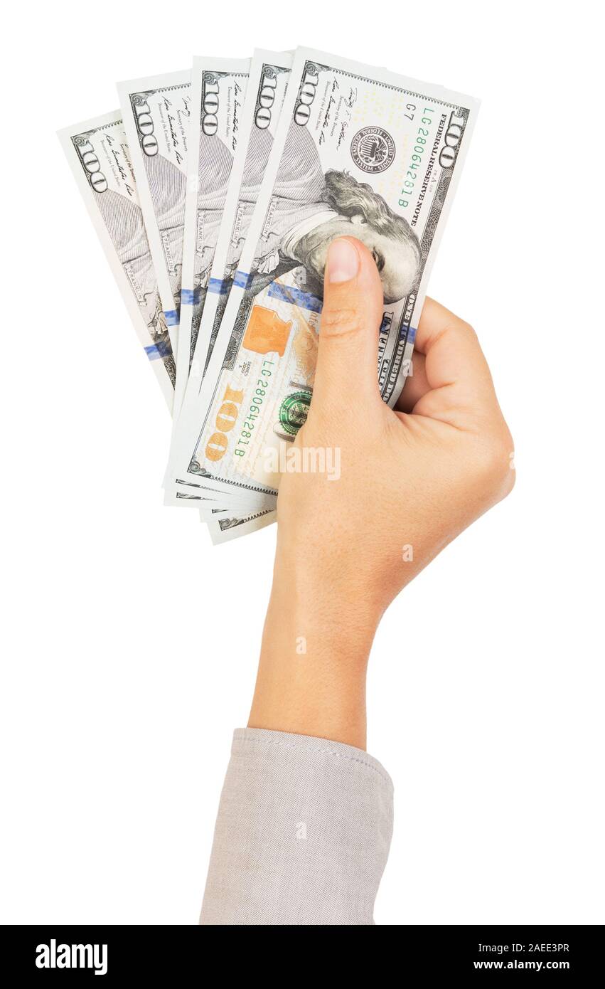 La main avec cent dollars billets, un concept d'affaires gagnant ou Banque D'Images