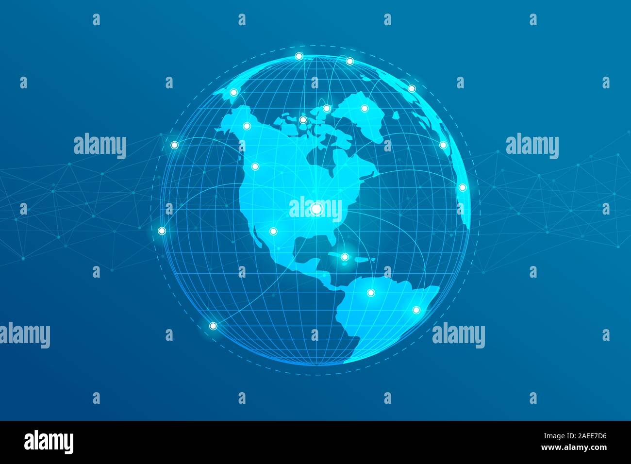Réseau mondial des lignes de portée. Carte du monde avec des points point concept connexion de global business background. Illustration de Vecteur