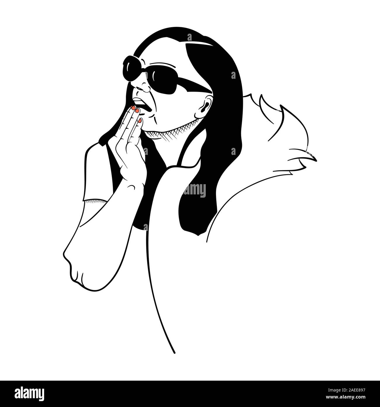 Illustration d'un simple portrait portrait lade être effrayé et regarder intensément Illustration de Vecteur