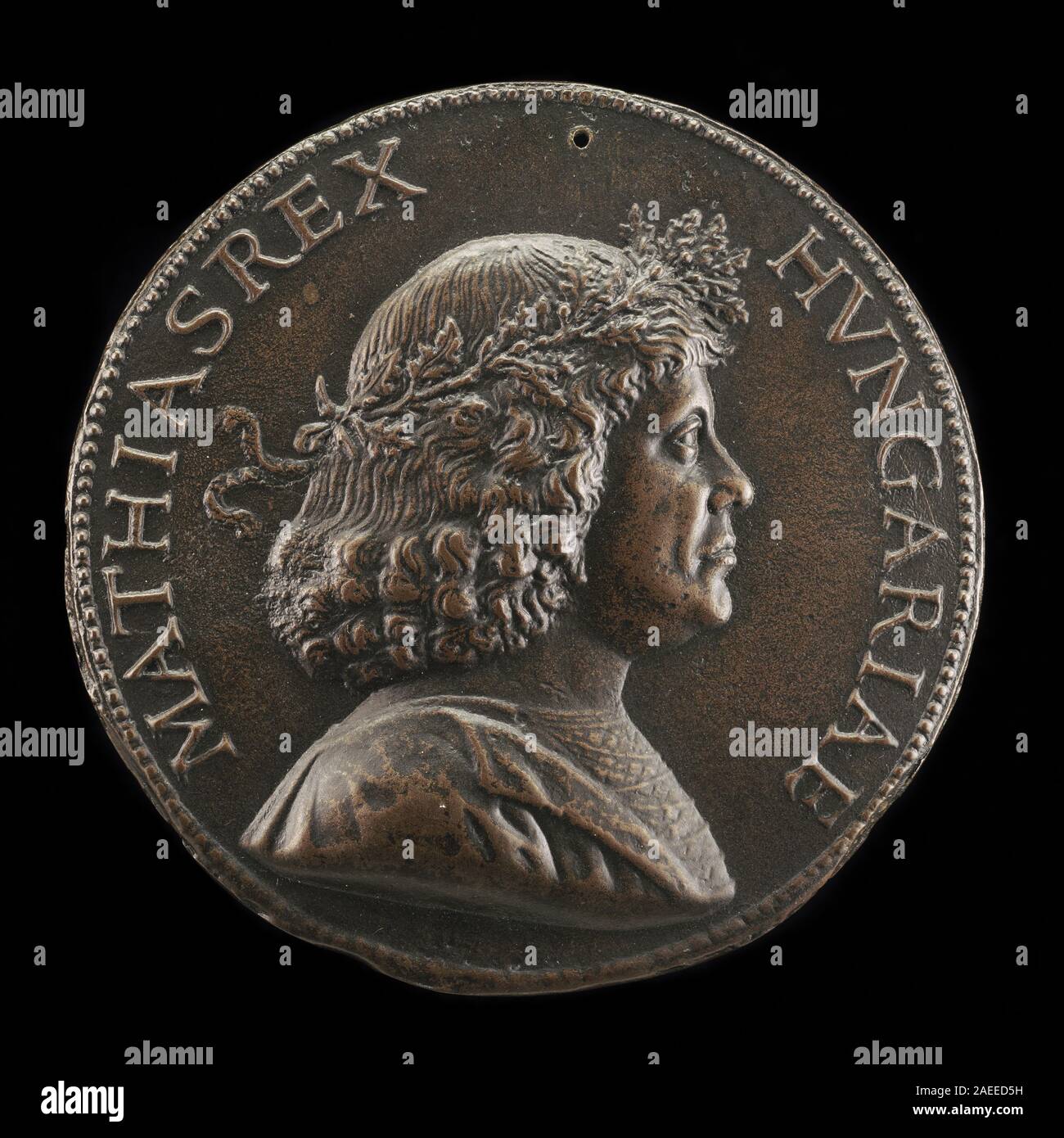 Un portrait italien de Matthias Corvinus, roi de Hongrie de 1458, de la fin du XVe au début du XVIe siècle, montrant les traits du visage, la couronne, la tenue vestimentaire, la posture, et regalia dans les portraits royaux historiques. Banque D'Images