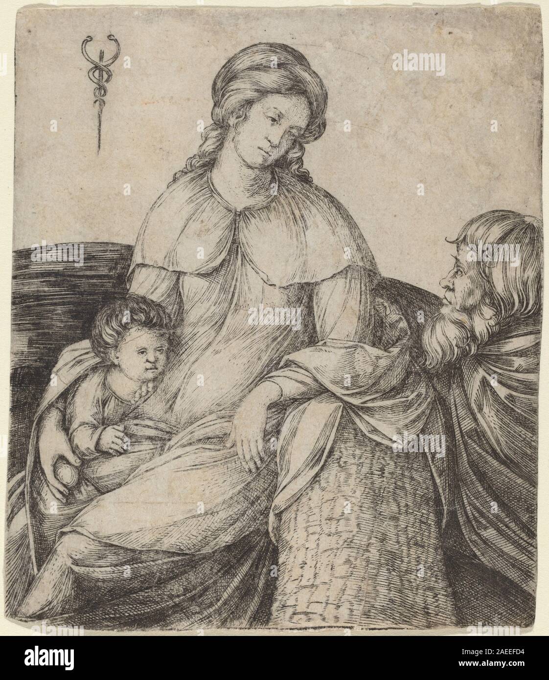 Tableau de Jacopo de' Barbari datant d'environ 1508-1509 représentant la Sainte famille, montrant des figures religieuses, des draperies et des éléments stylistiques de la Renaissance. Banque D'Images