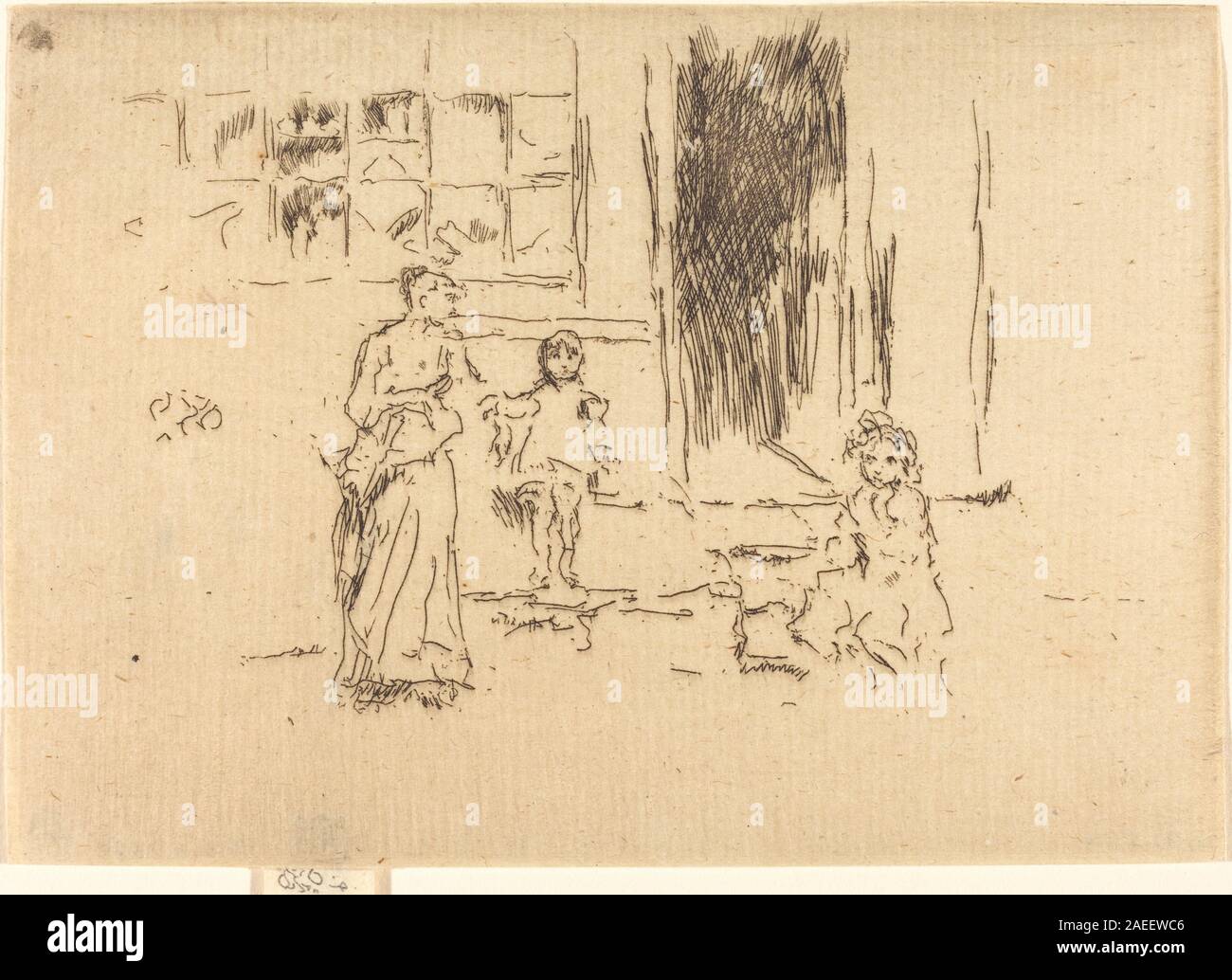 Vers 1886–1888 œuvre d'art de James McNeill Whistler représentant Petticoat Lane avec des figures, des éléments de rue, des bâtiments et l'activité du marché. Banque D'Images