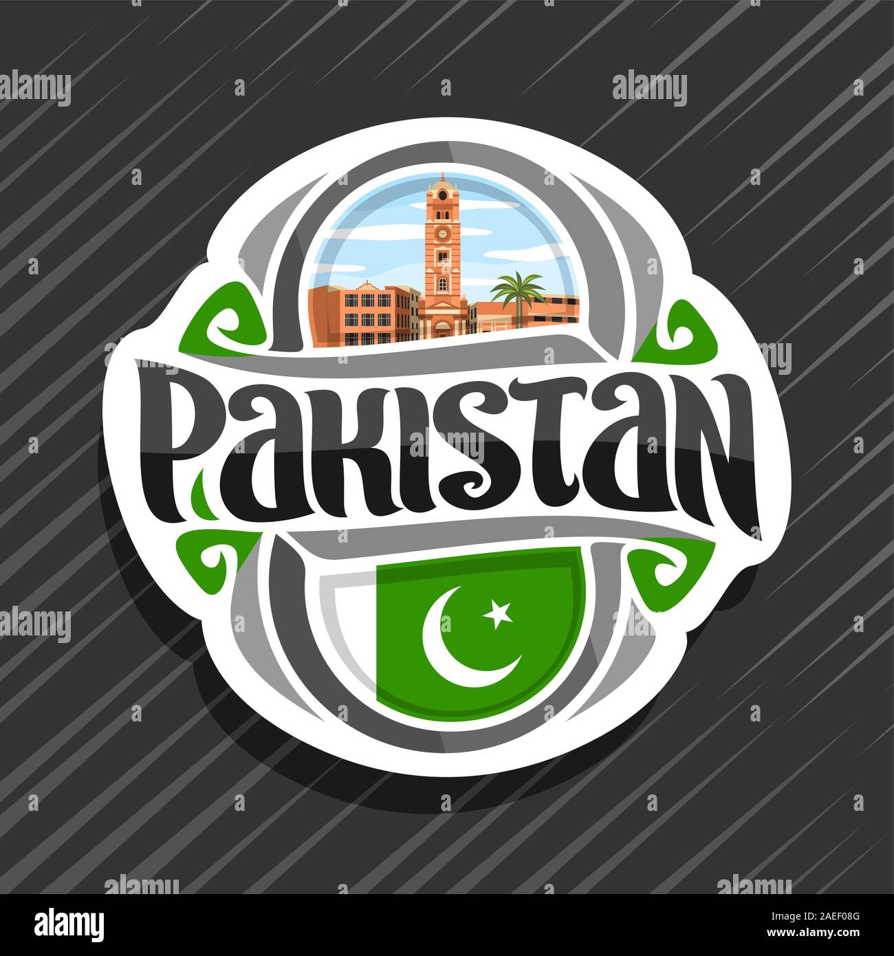 Logo vector pour le Pakistan, pays aimant frigo avec drapeau de l'État pakistanais, brosse d'origine de caractère national et le Pakistan mot symbole pakistanais - F Illustration de Vecteur