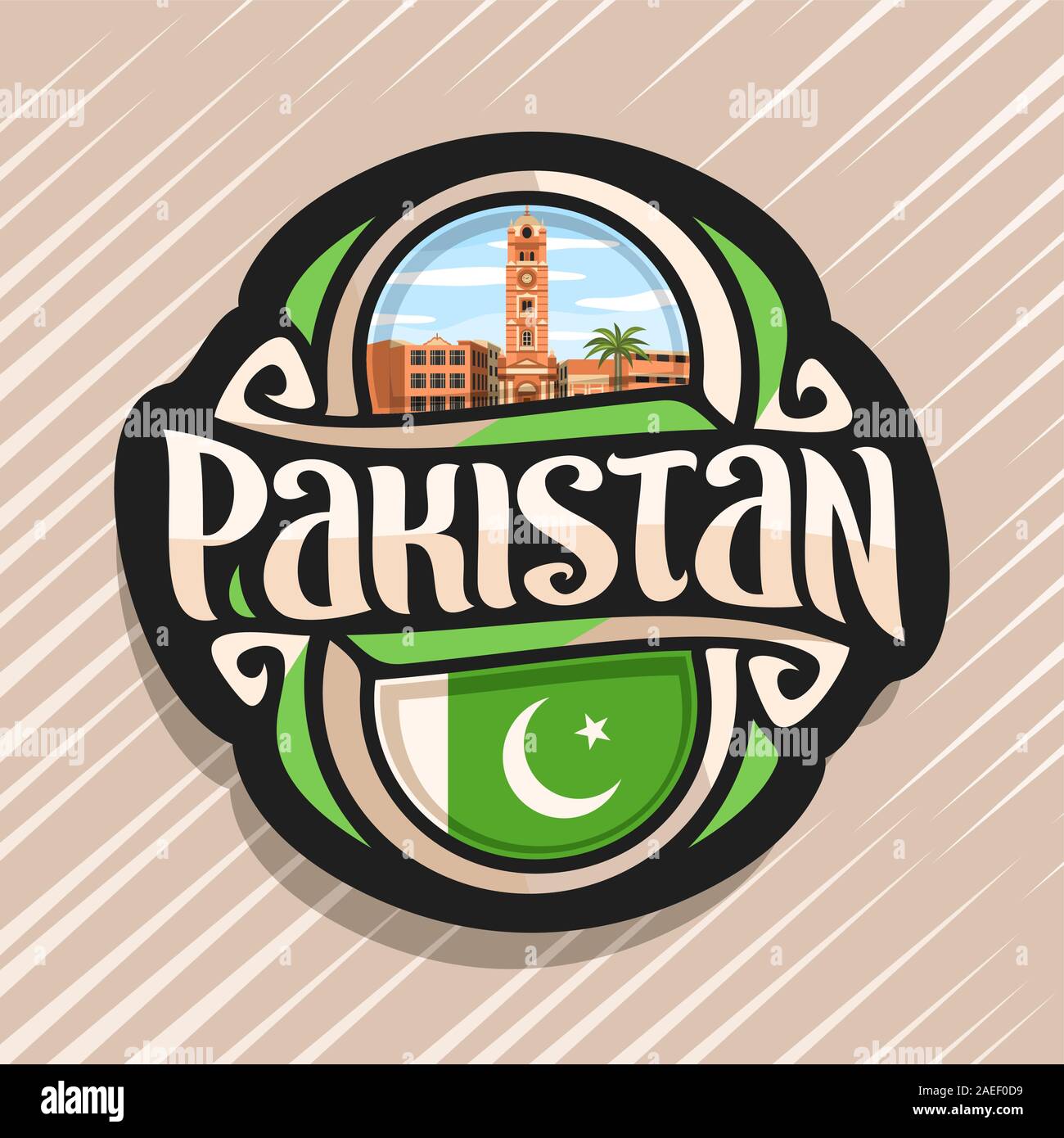 Logo vector pour le Pakistan, pays aimant frigo avec drapeau de l'État pakistanais, brosse d'origine de caractère national et le Pakistan mot symbole pakistanais - F Illustration de Vecteur
