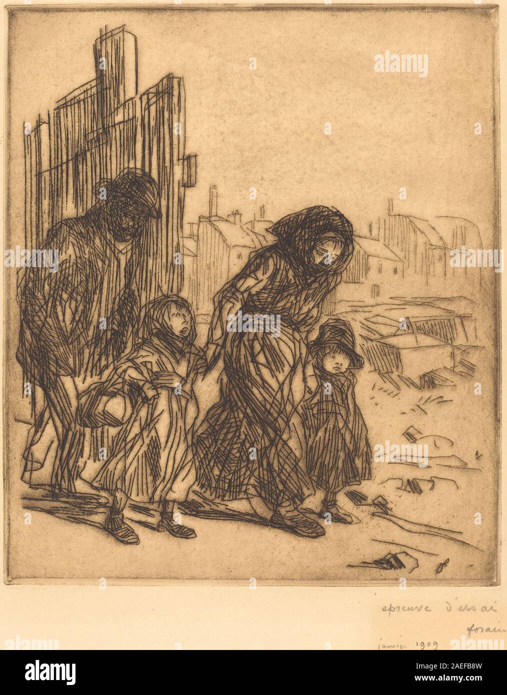 Le tableau de 1908 de Jean-Louis Forain « après la saisie » représente des personnages dans un moment post-incident, mettant l'accent sur la posture, l'expression faciale, la tenue vestimentaire et l'environnement intérieur. Banque D'Images