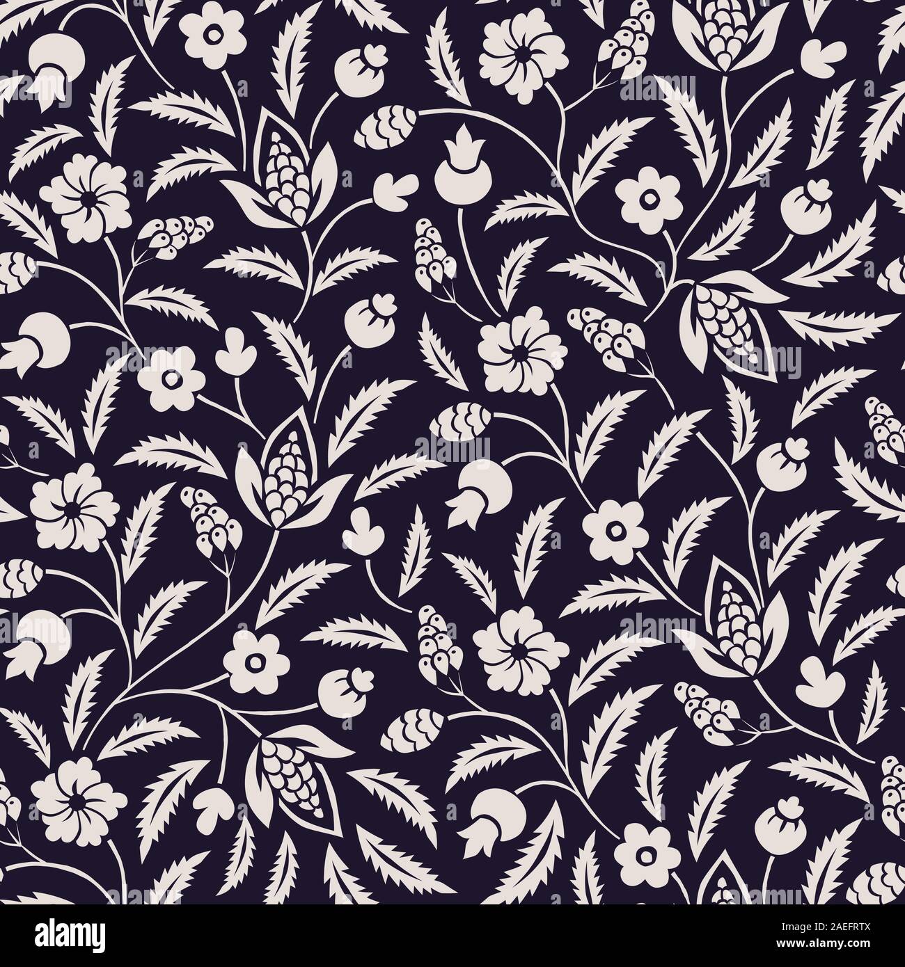 Floral traditionnel monochrome transparente. Modèle Vecteur Chintz Défilement classique noir et blanc fleurs et feuillage un arrière-plan parfait pour les textiles Illustration de Vecteur