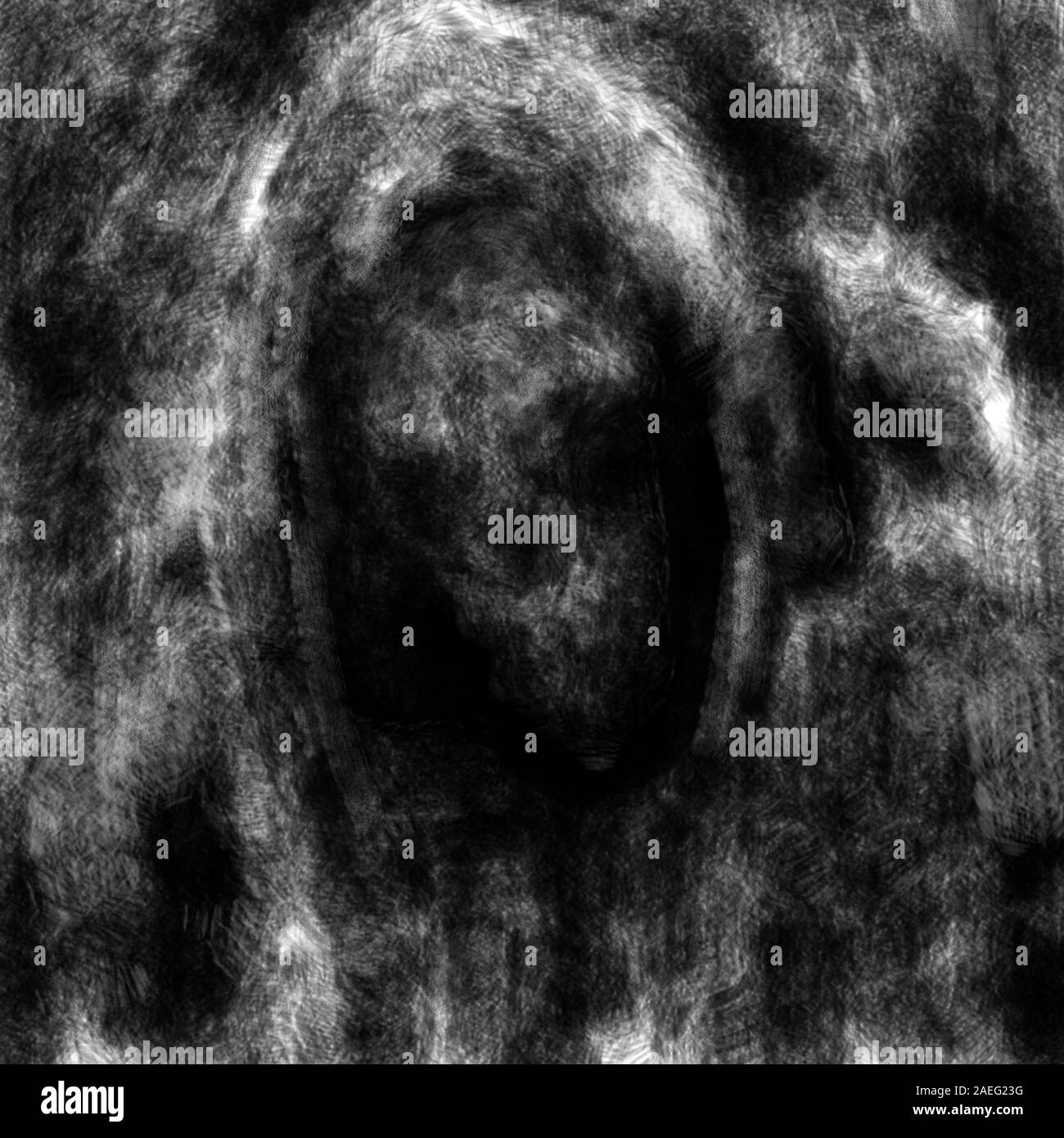 Grim Reaper à partir de l'obscurité. Illustration noir et blanc à genre d'horreur avec du charbon et de l'effet du bruit. Banque D'Images