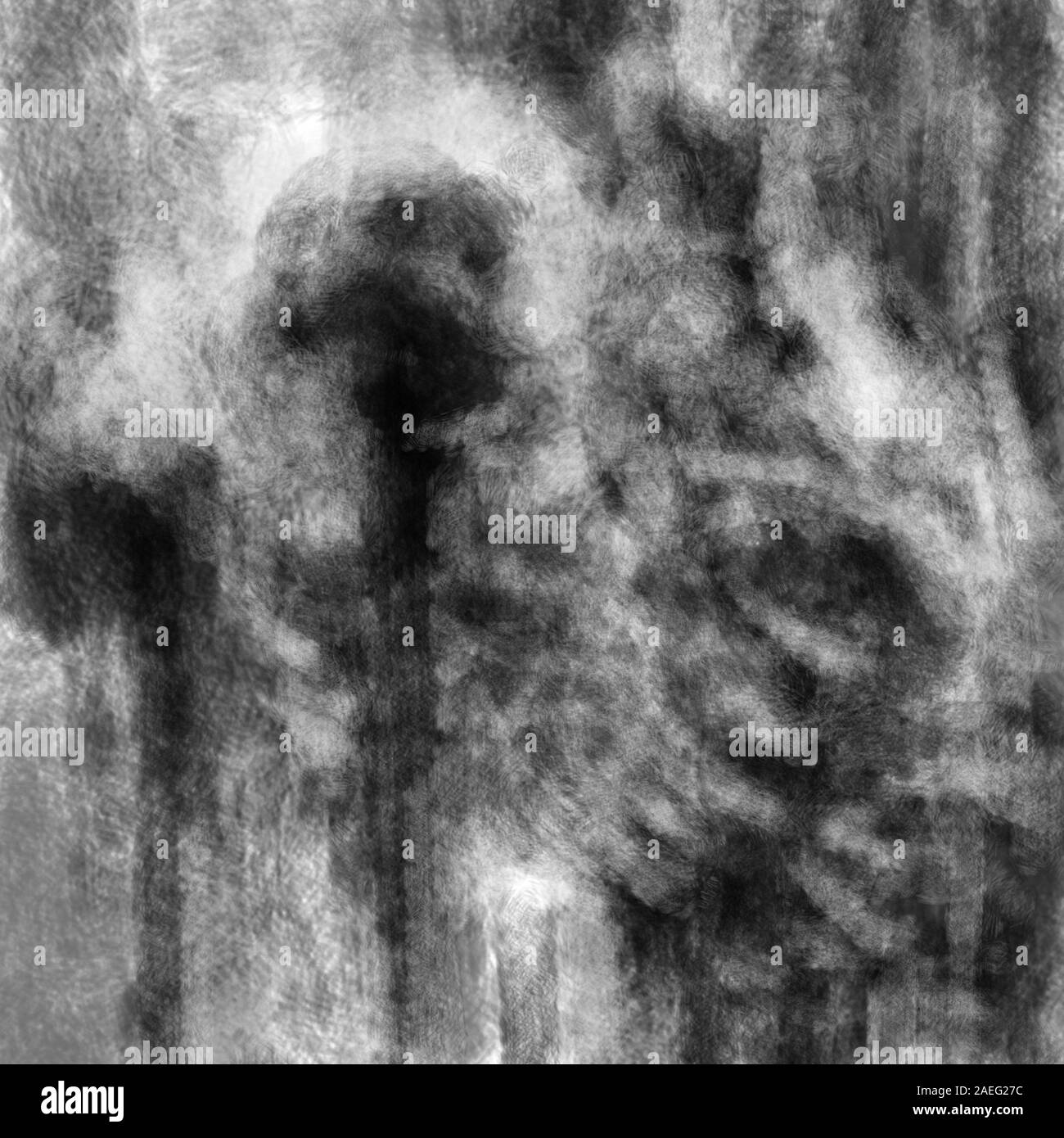 Le sang qui coule du crâne avec des yeux. Illustration noir et blanc à genre d'horreur avec du charbon et de l'effet du bruit Banque D'Images